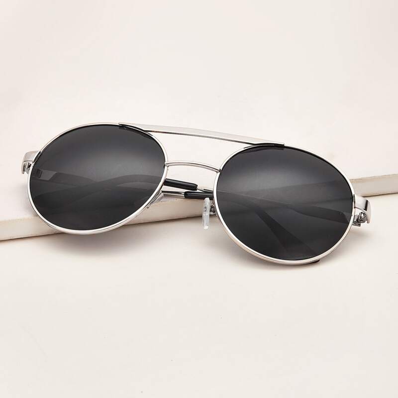 

Double Bridge Metal Frame Sunglasses, Black