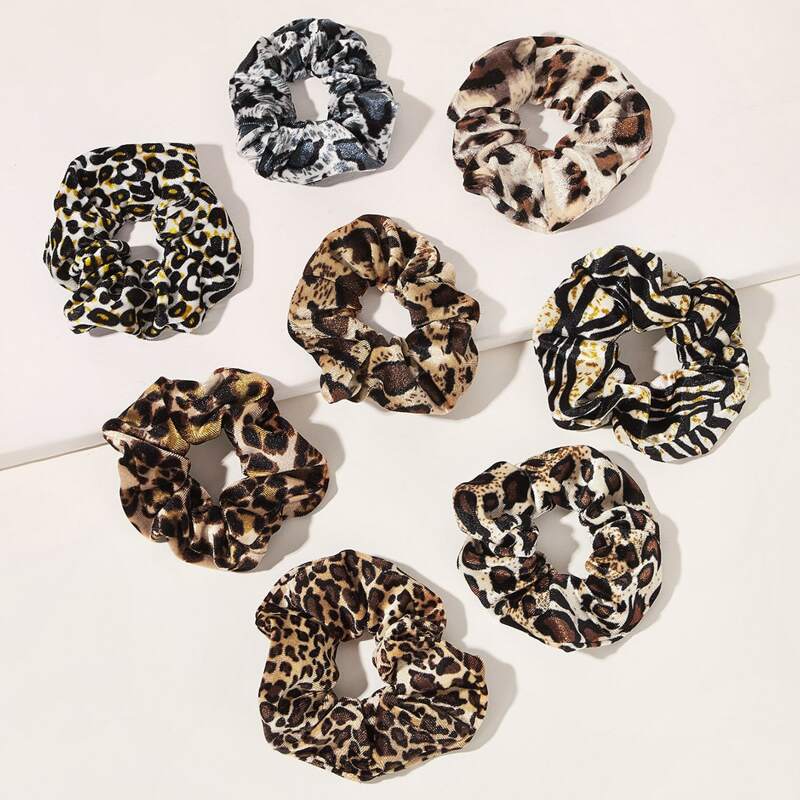 

8pack Leopard Print Scrunchie, Multicolor