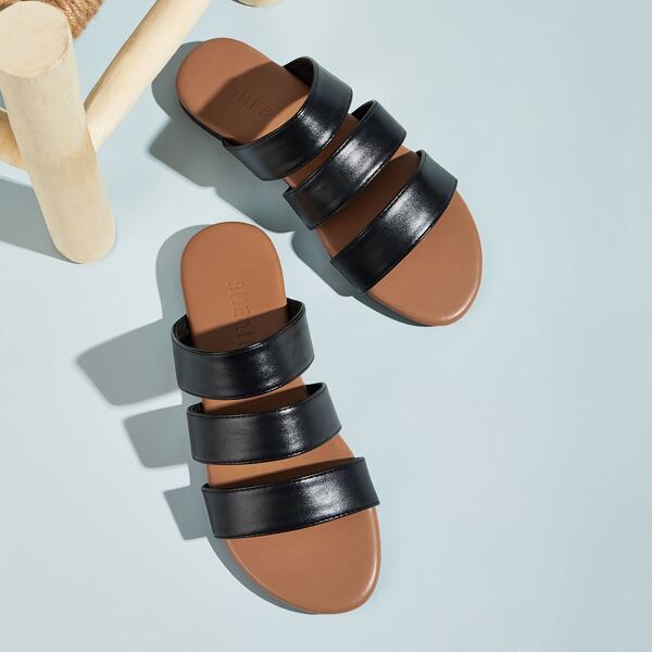 

Open Toe Triple Band Sliders, Black