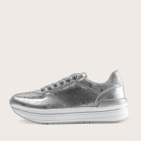 

Sequin Decor Metallic Sneakers, Silver