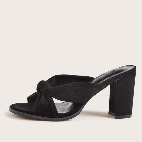 

Knot Decor Chunky Heeled Mules, Black
