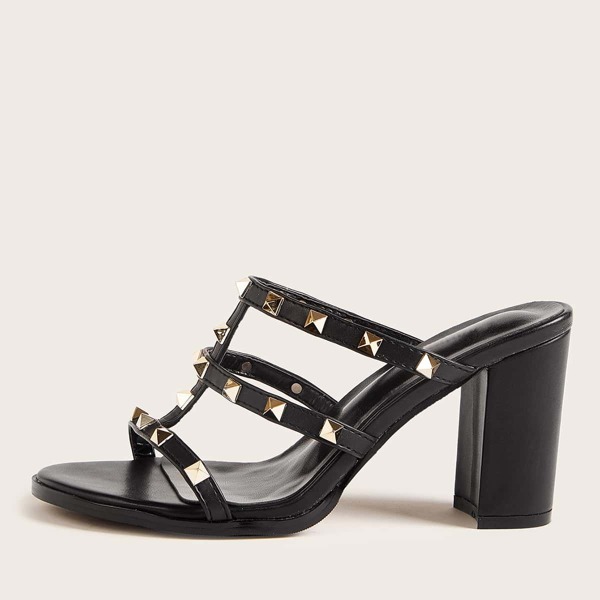 

Spiked Decor Gladiator Chunky Mules, Black