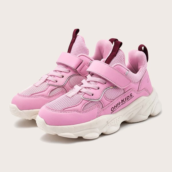 

Girls Letter Graphic Velcro Strap Sneakers, Pink