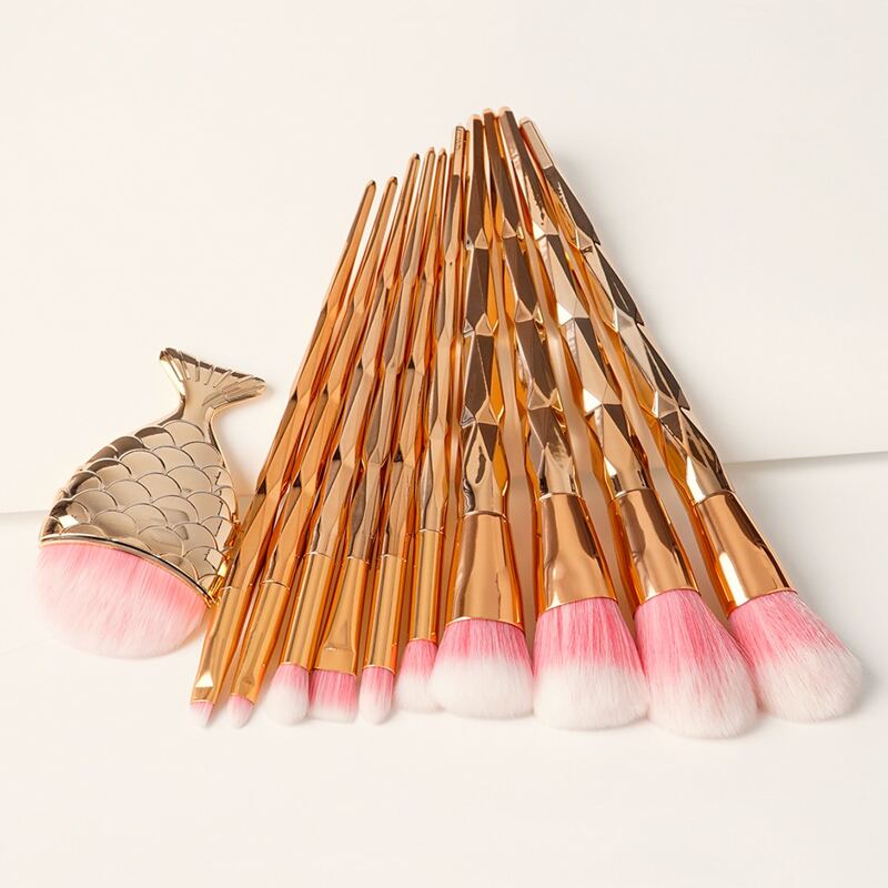 

11pcs Duo-fiber Makeup Brush Set, Gold