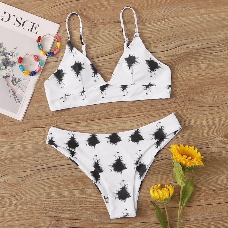 

Tie Dye Cheeky Bikini Swimsuit, Black and white
