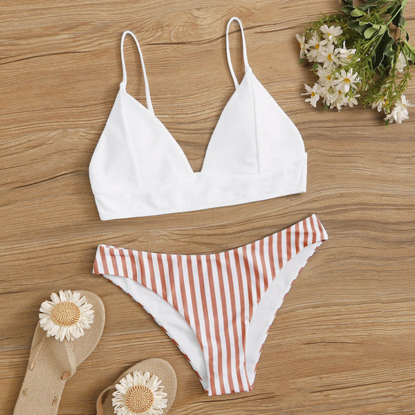 

Striped Triangle Bikini Swimsuit, Multicolor