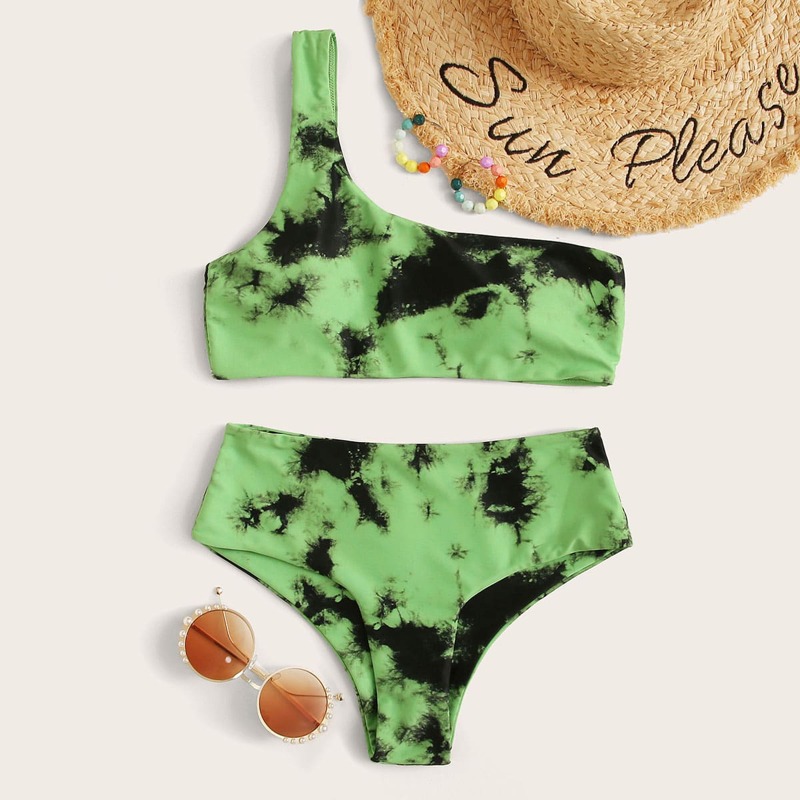 

Tie Dye One Shoulder Bikini Swimsuit, Multicolor