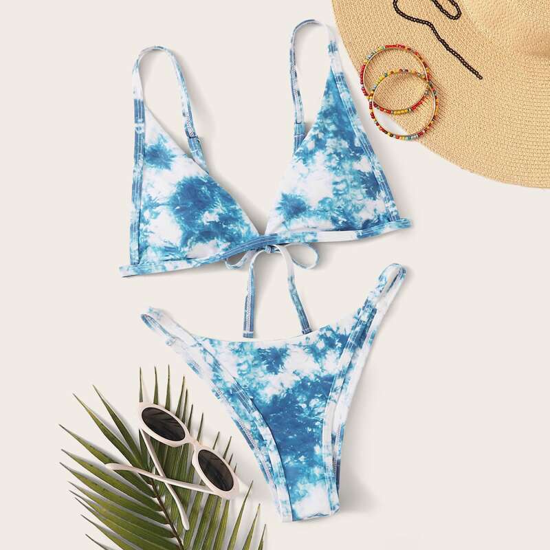 

Tie Dye Triangle Tanga Bikini Swimsuit, Multicolor