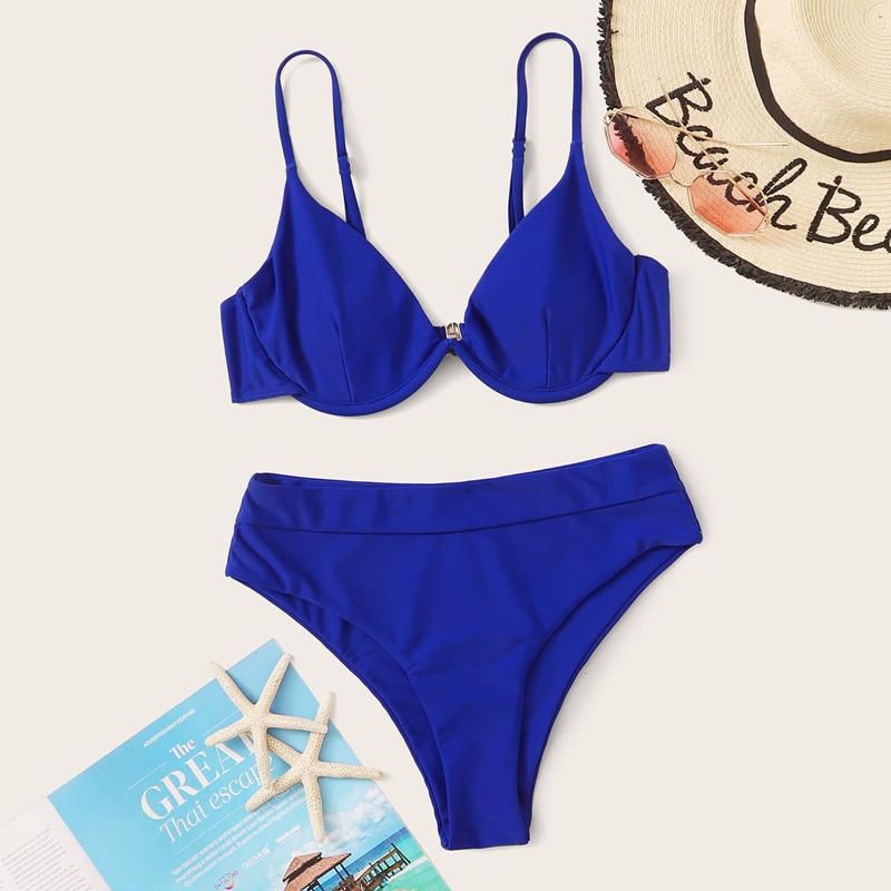 

High Waisted Underwire Bikini Swimsuit, Blue