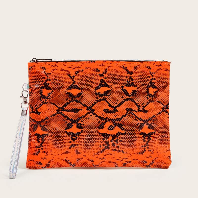 

Snakeskin Pattern Wristlet Clutch Bag, Orange