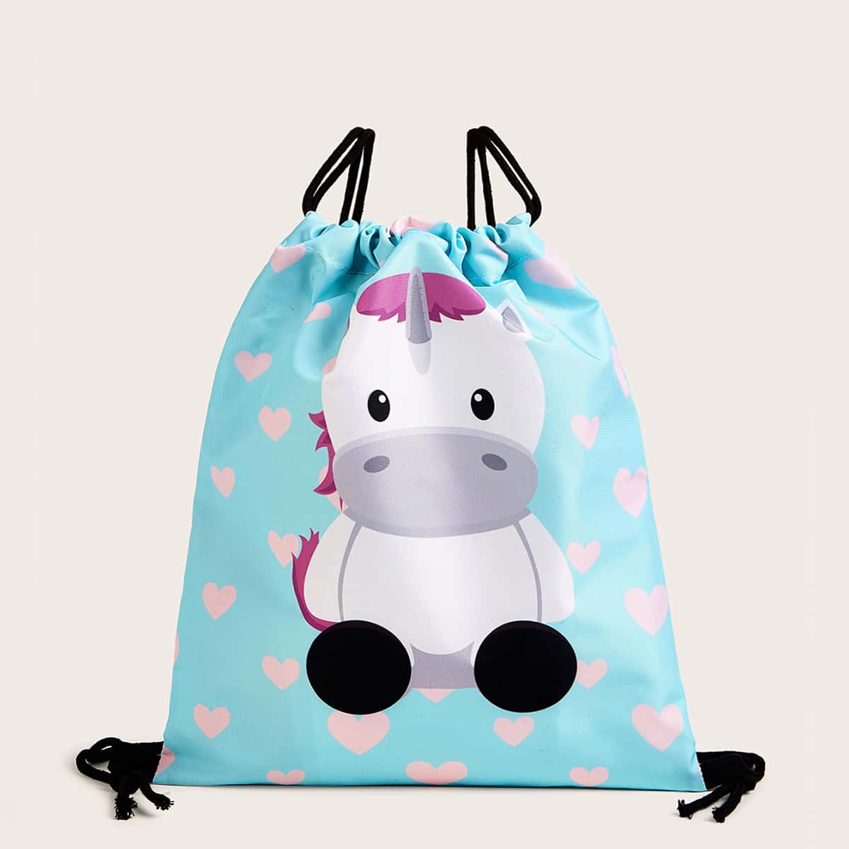 

Heart & Cartoon Graphic Drawstring Backpack, Multicolor