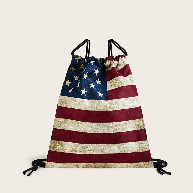 

Red White and Blue Print Drawstring Backpack, Multicolor