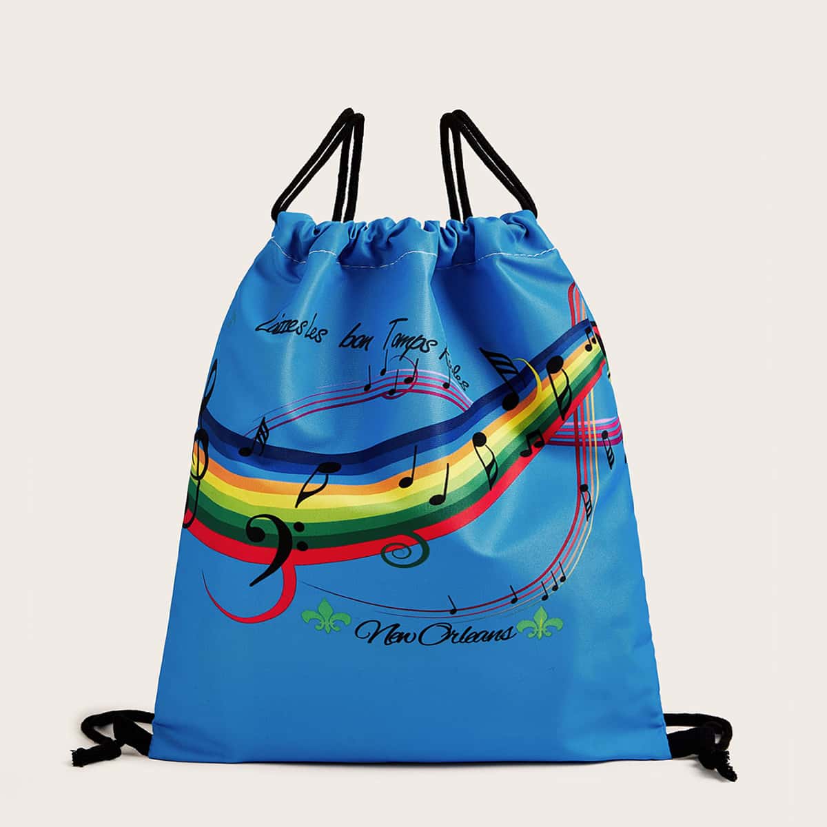 

Rainbow & Letter Graphic Drawstring Backpack, Blue