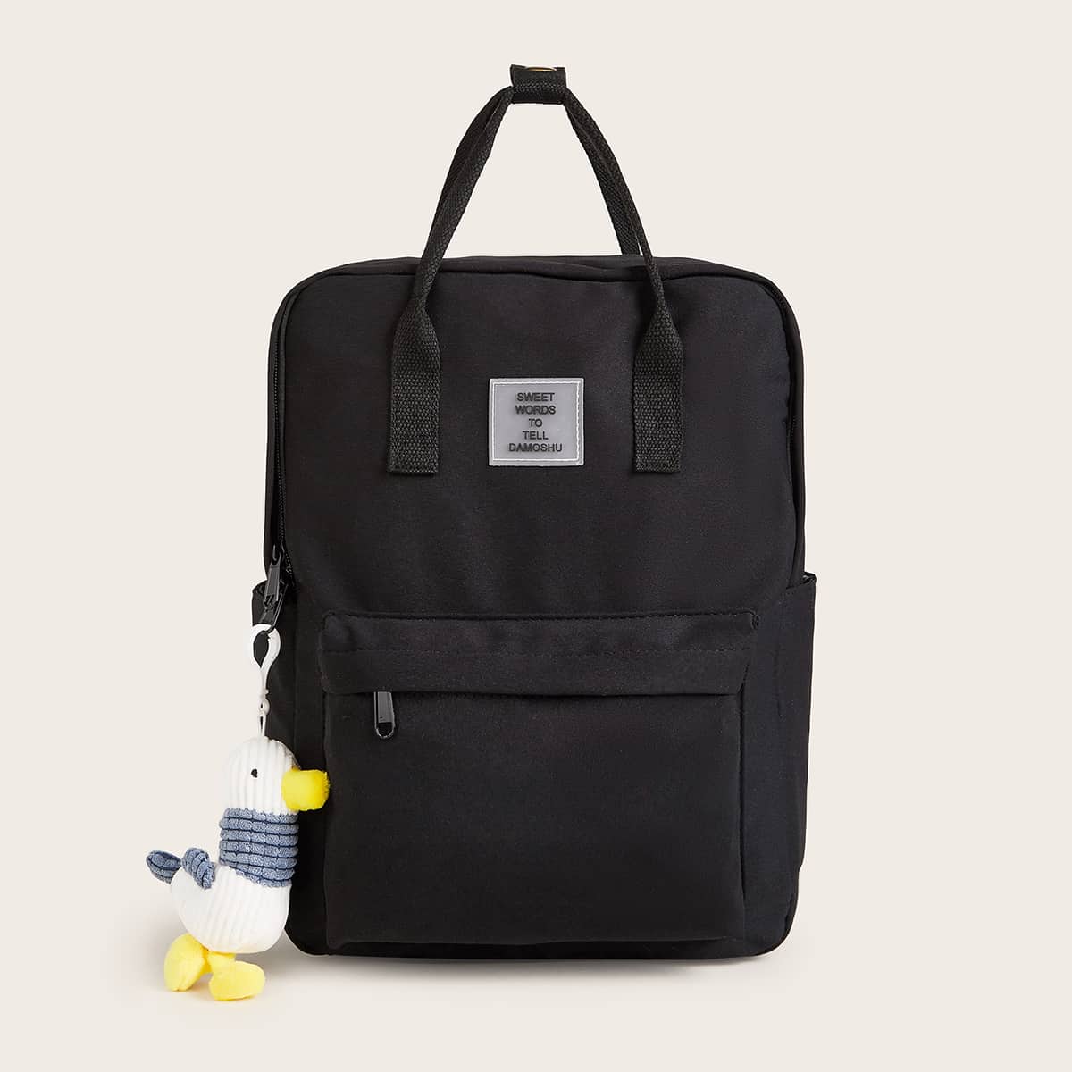 

Letter Patched Pocket Front Backpack, Black