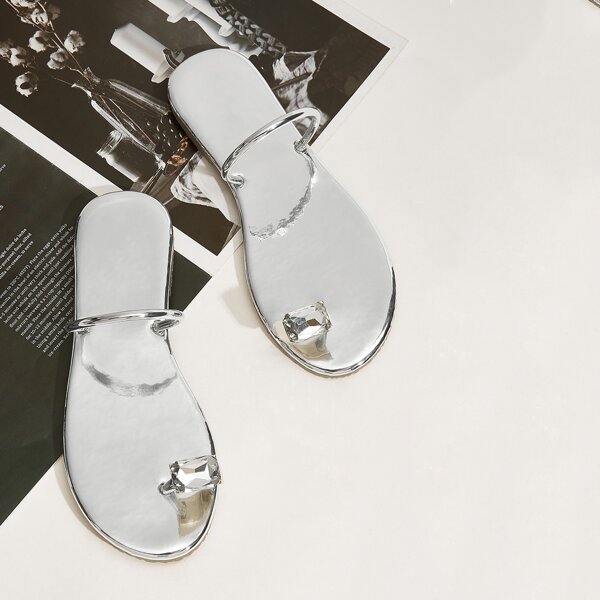 

Gemstone Ring Toe Metallic Sliders, Silver