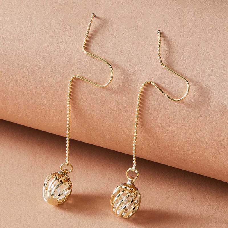 

1pair Hollow Out Long Strip Drop Earrings, Gold