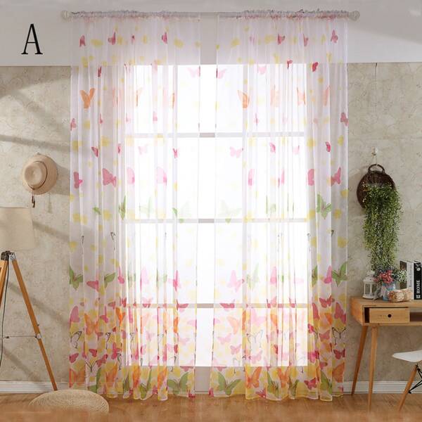 

1pc Butterfly Print Sheer Curtain, Multicolor