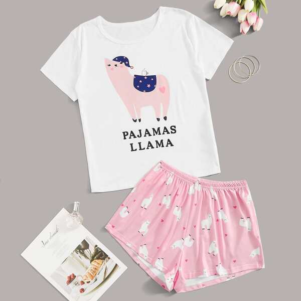 

Llama & Letter Graphic PJ Set, Multicolor