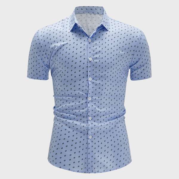 

Men Allover Print Button Up Shirt, Blue