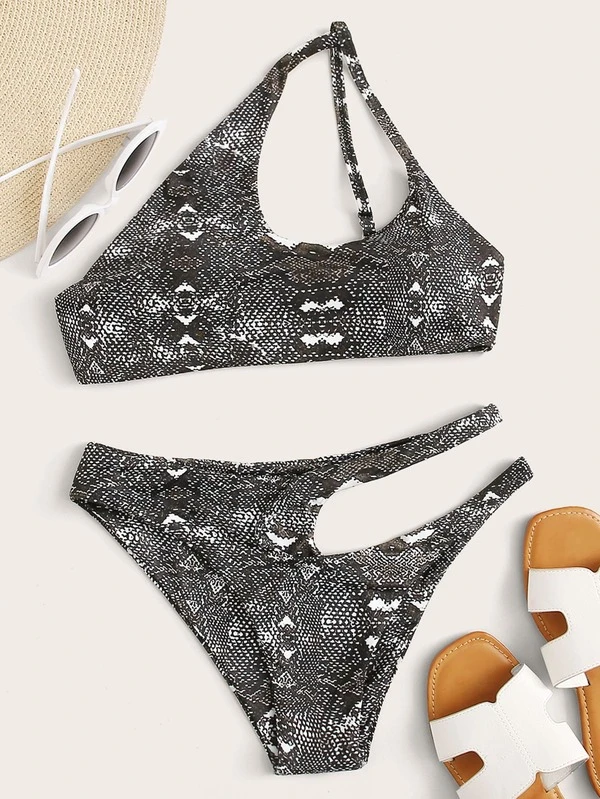 snakeskin cut out swimsuit