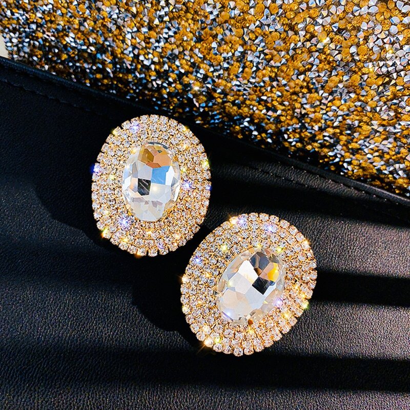 

1pair Rhinestone Decor Earrings, Gold