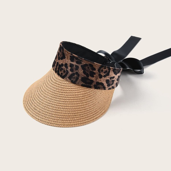

Leopard Pattern Bow Decor Visor Hat, Khaki