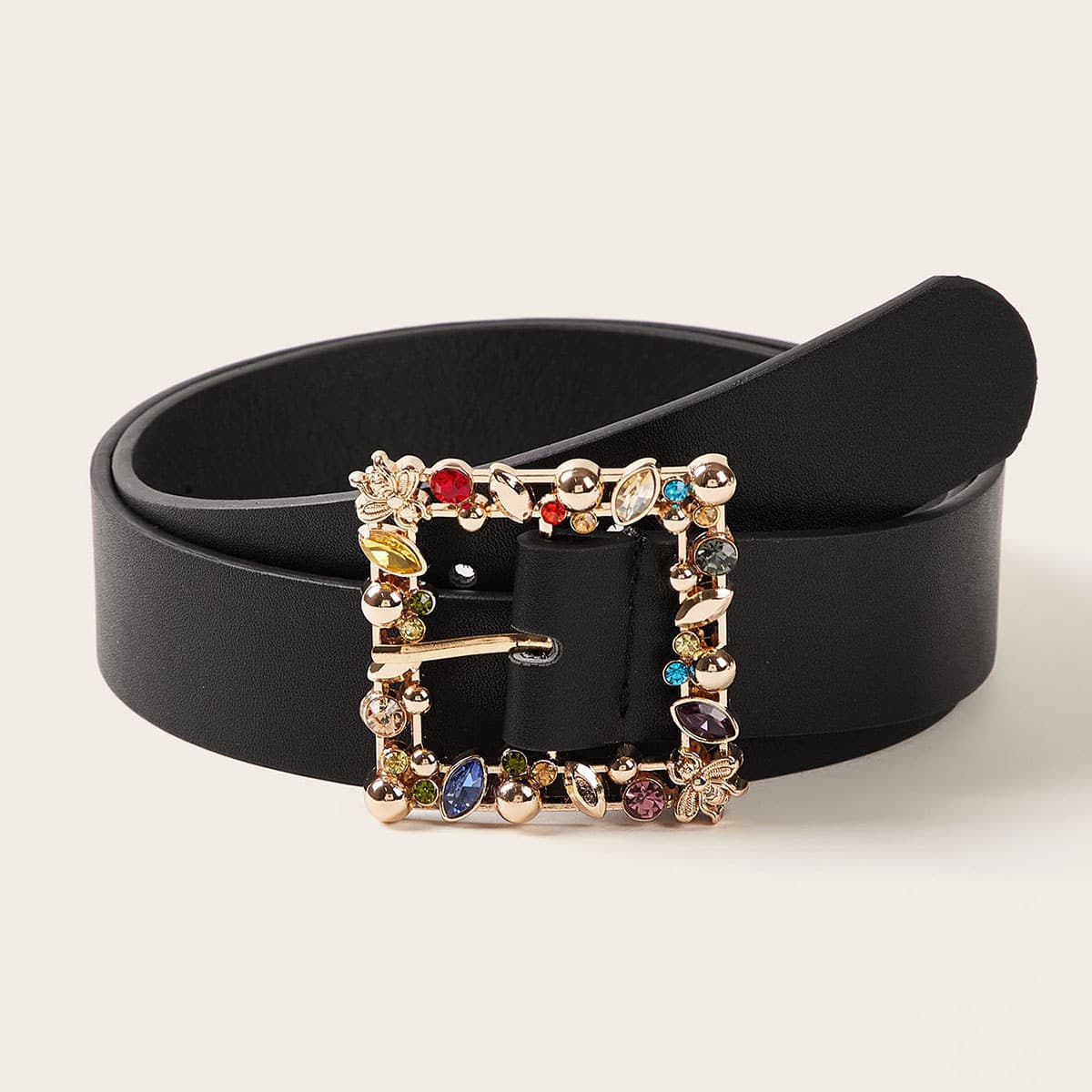 

Rhinestone Decor Square Buckle Belt, Black