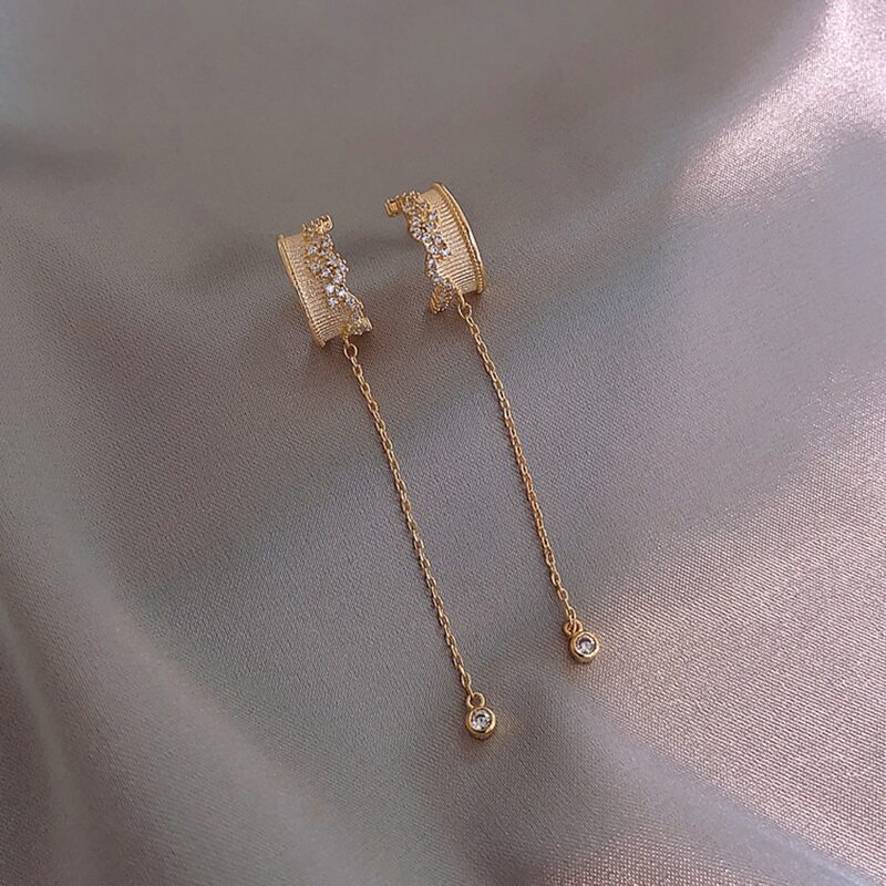 

1pair Rhinestone Engraved Chain Drop Earrings, Gold