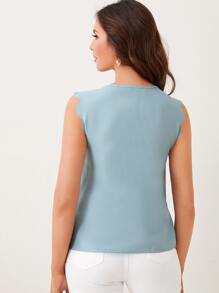 SHEIN Clasi Top ribete en abanico de cuello con abertura de ojo - Azul - Ver 2