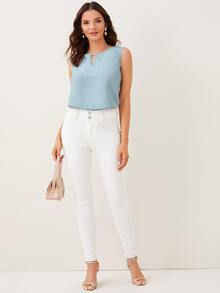 SHEIN Clasi Top ribete en abanico de cuello con abertura de ojo - Azul - Ver 4
