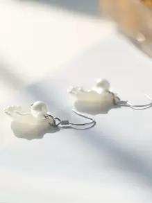 Andkiss 1對假珍珠裝飾貝殼設計吊墜耳環 - 白色 - 查看 3