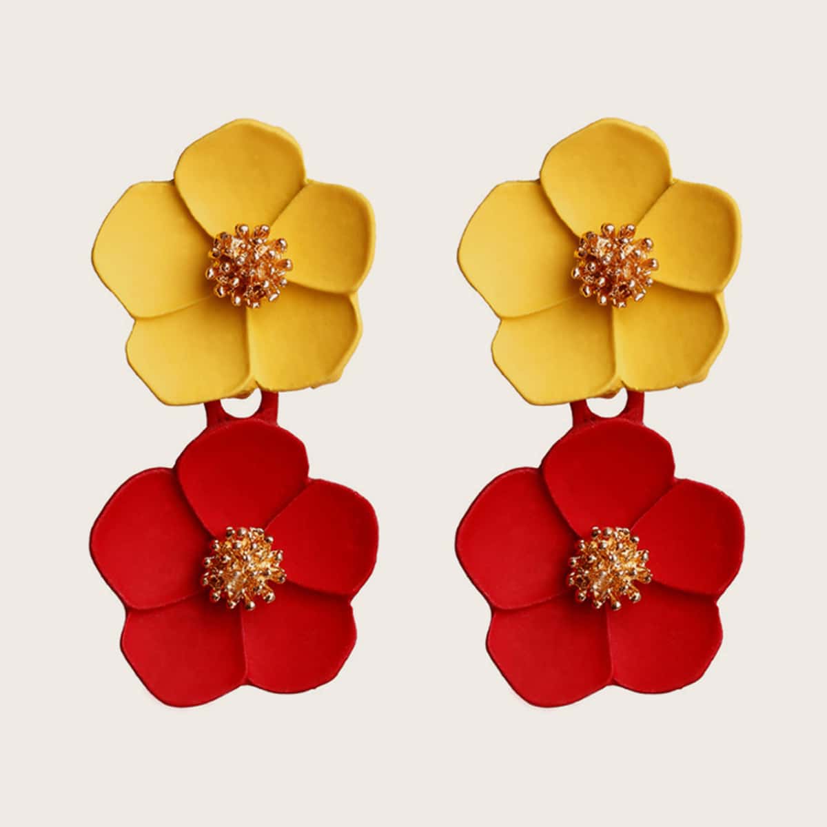 

1pair Two Tone Flower Design Earrings, Multicolor