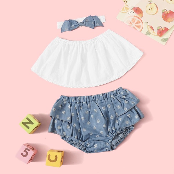 

Baby Girl Tube Top & Ruffle Shorts & Headband, Multicolor