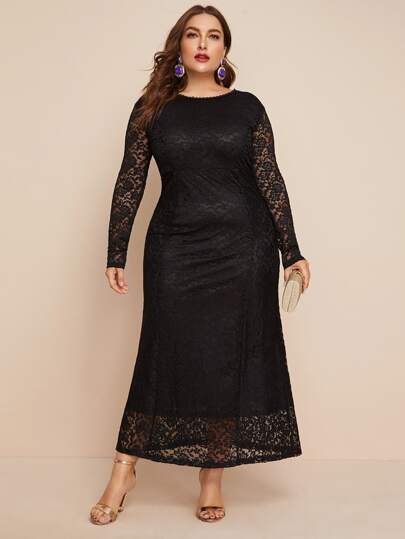 Plus Guipure Lace Overlay Dress