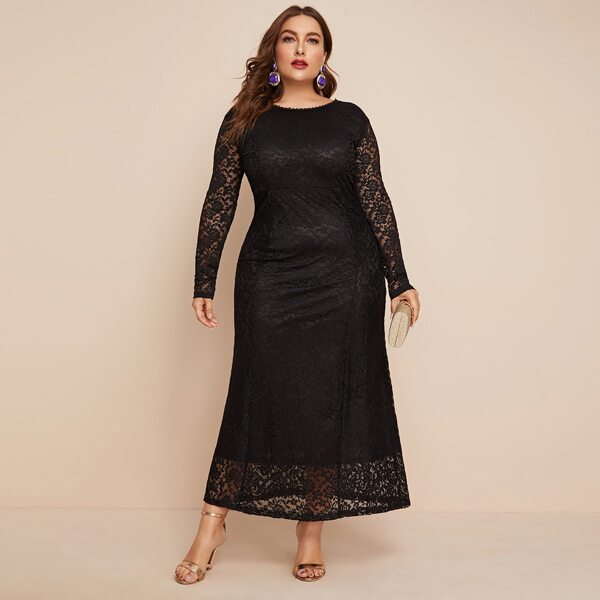 

Plus Guipure Lace Overlay Dress, Black