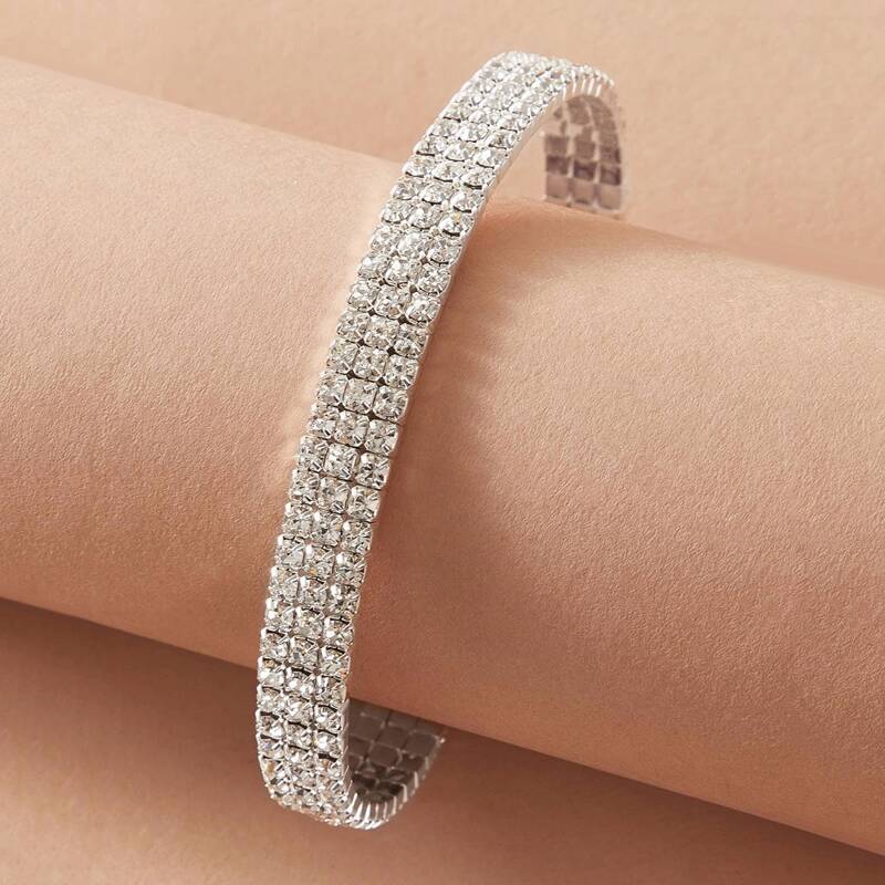 

1pc Rhinestone Decor Anklet, Silver
