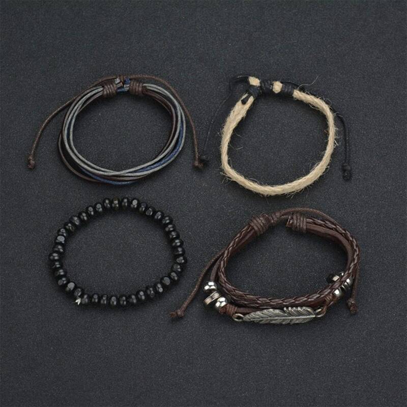 

4pcs Bead & String Bracelet, Multicolor