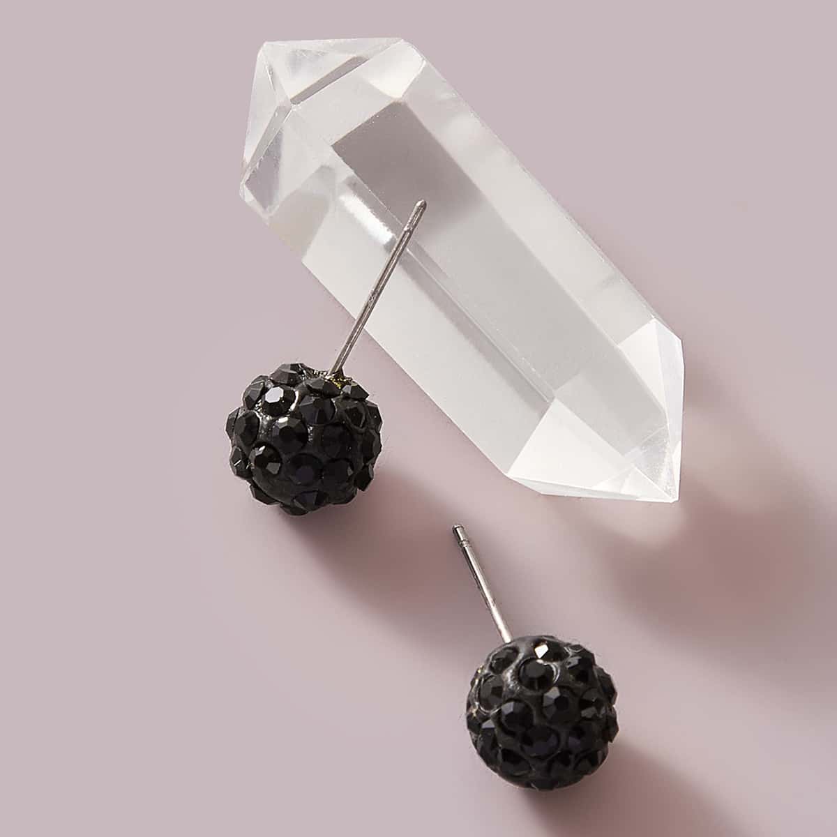 

1pair Rhinestone Engraved Ball Design Stud Earrings, Black