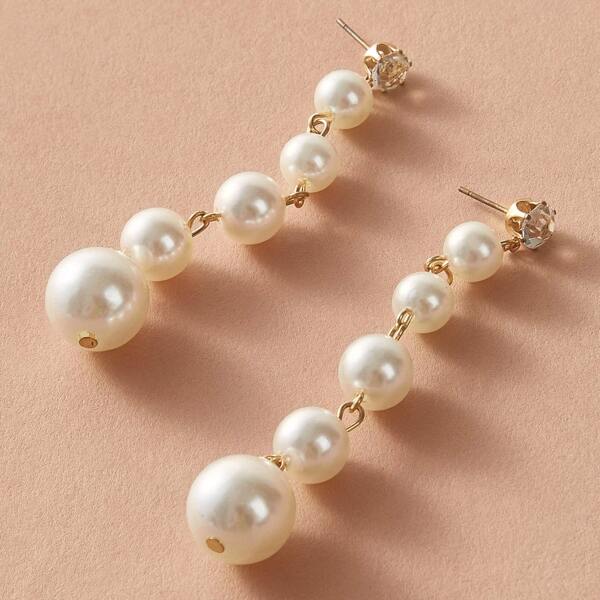 

1pair Faux Pearl Decor Chain Drop Earrings, White