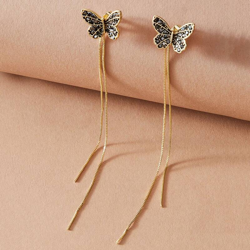 

1pair Butterfly Decor Long Strip Drop Earrings, Multicolor