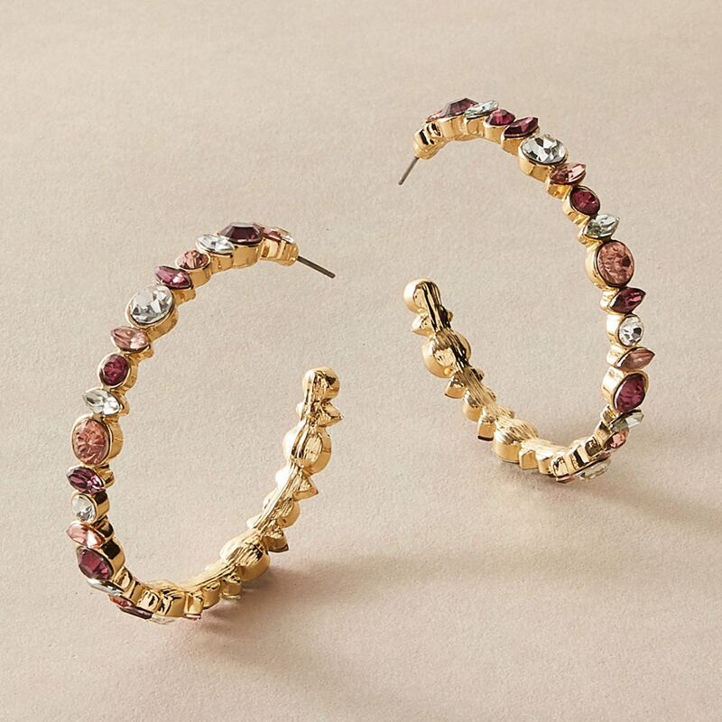 

1pair Rhinestone Engraved Cuff Hoop Earrings, Multicolor
