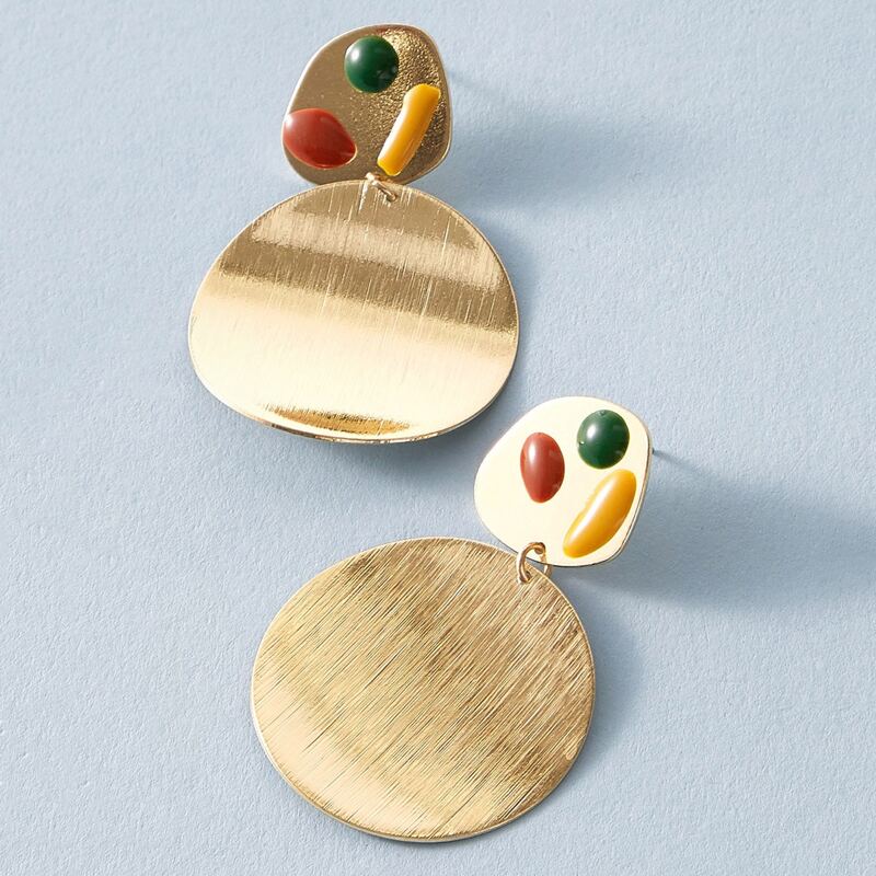 

1pair Metal Round Drop Earrings, Gold