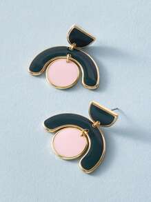1pair Colorblock Geometric Drop Earrings - Multicolor - View 1
