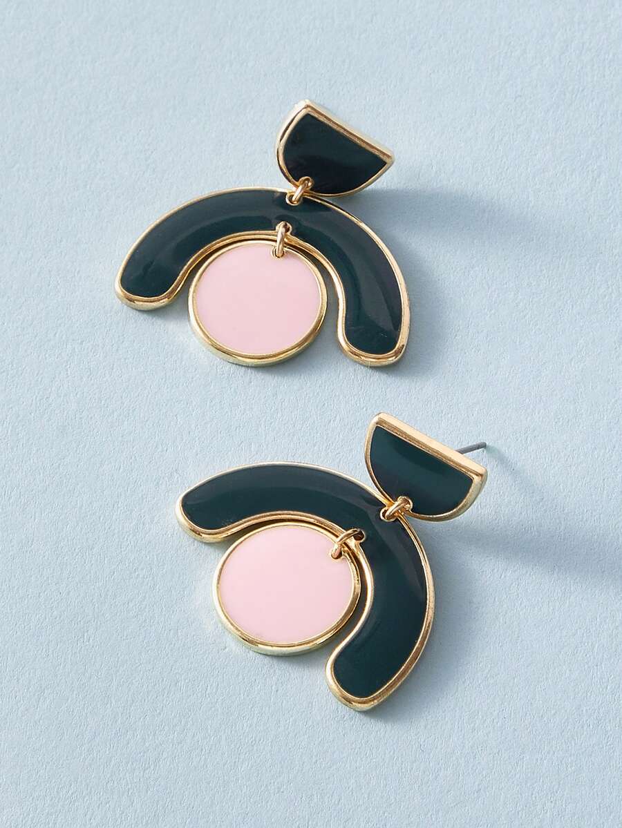 1pair Colorblock Geometric Drop Earrings - Multicolor - View 1