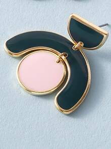 1pair Colorblock Geometric Drop Earrings - Multicolor - View 3
