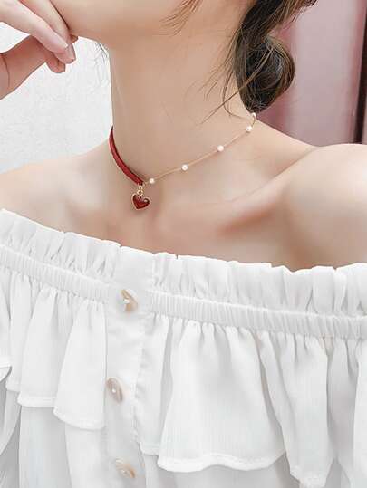 Andkiss قلادة قلب سحرية مزينة بلؤلؤ صناعي قطعة واحدة