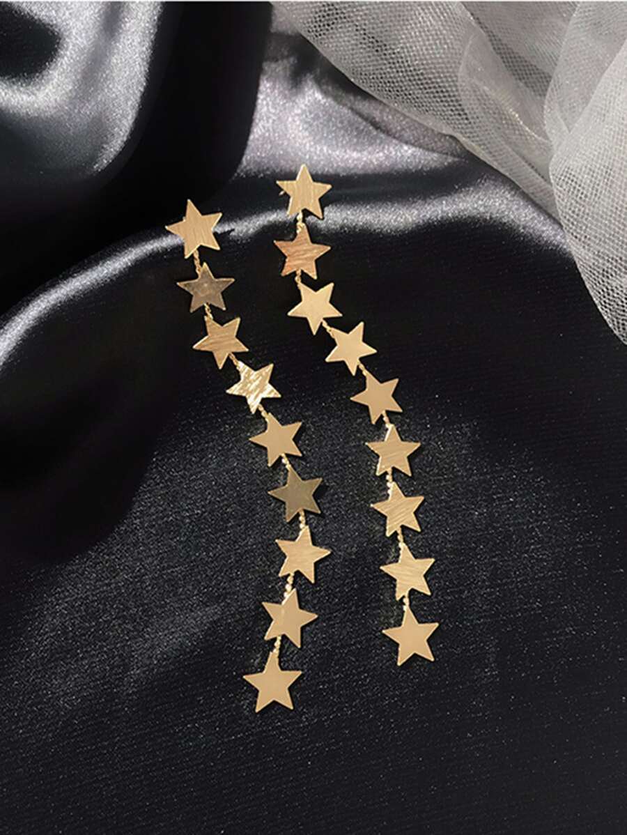 Andkiss 1pair Metal Star Charm Drop Earrings - Yellow Gold - View 1