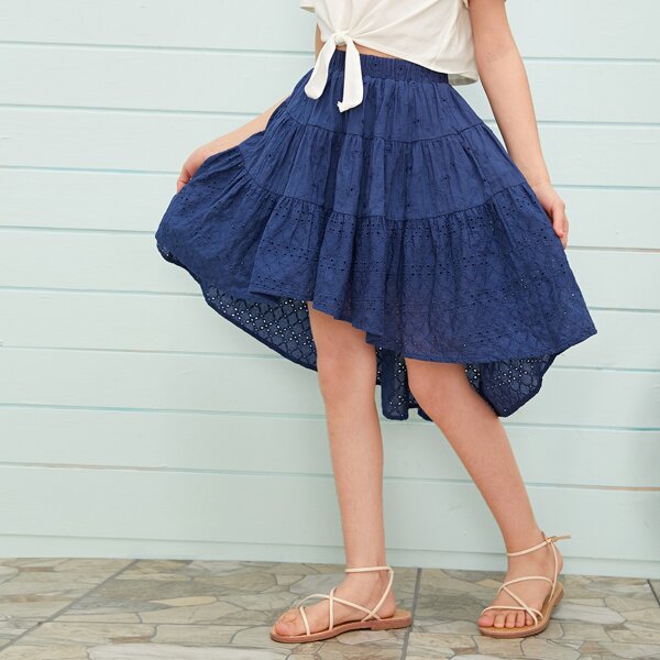

Girls High Low Hem Schiffy Skirt, Navy blue