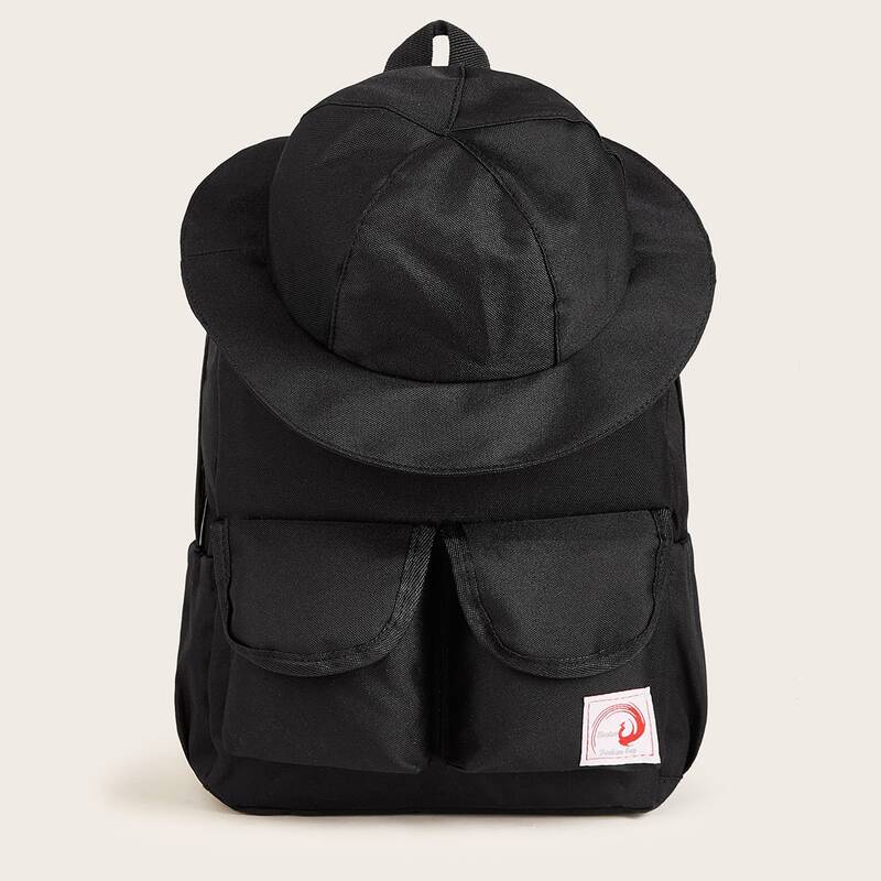 

Minimalist Pocket Detail Backpack With Hat, Black