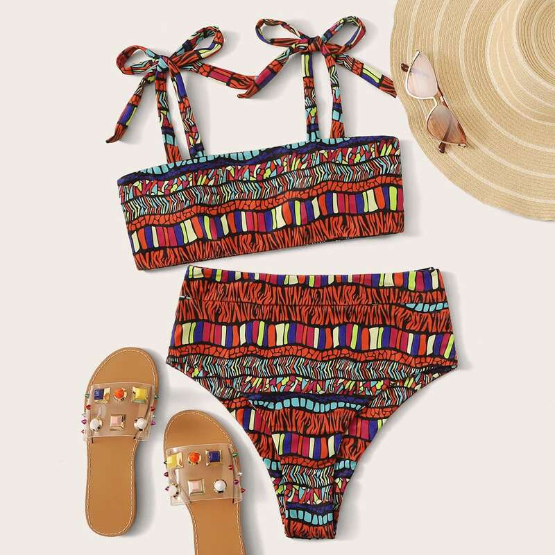 

Random Tribal High Waist Bikini Swimsuit, Multicolor